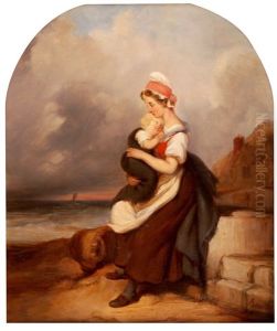 Mutter Mit Kind An Der Meereskuste by Joseph Beaume