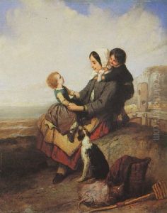 Mutter Mit Ihren Kindern Spielend by Joseph Beaume