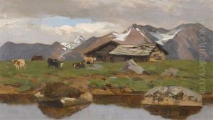 Gebirgssee Mit Kuhherde Und Alphutten by Auguste-Bouthillier de Beaumont
