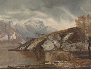 Uferpartie Am Genfersee Mit Stimmungsvollem Himmel