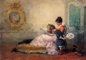 Reading To The Children And A Special Treat: Two by Charles Edouard de Beaumont