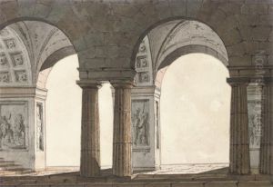 Technical Designs With Coffered Vaulting And Columns by Agostino Aglio