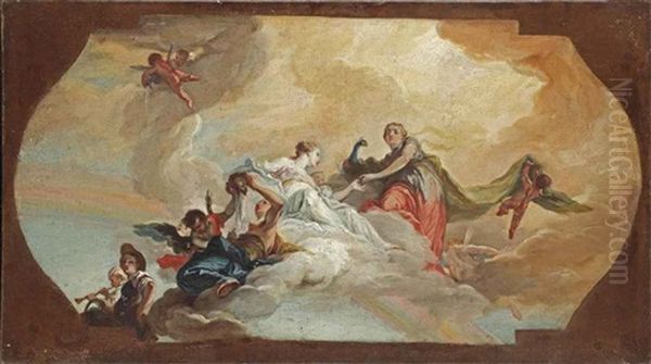 Juno And Other Mythological Figures Amongst Clouds; A Bozzetto For A Ceiling Decoration - view 1