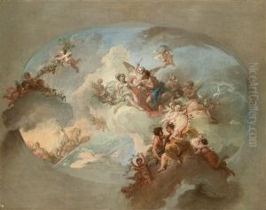 Eine Allegorie Des Sommers Mit Flora Und Zephyr, Mars Und Venus, Dem Sonnenwagen Apollos Und Dem Sternbild Der Zwillinge, Bozzetto Fur Ein Deckengemalde Eine Allegorie Des Sommers Mit Flora Und Zephyr, Mars Und Venus, Dem Sonnenwagen Apollos Und Dem Sternbild Der Zwillinge, Bozzetto Fur Ein Deckengemalde