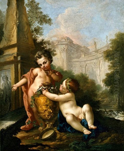 Capriccio Architettonico Con Due Putti - view 1