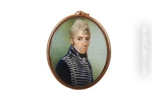 Portrait Miniature Of An Officer Of The Hussars Regiment by John Thomas Barber Beaumont
