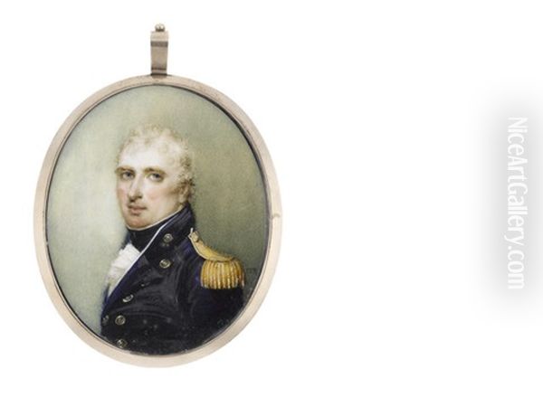 A Naval Officer, Wearing Dark Blue Coat With Gold Epaulette, White Waistcoat, Frilled Chemise And Black Stock - view 1