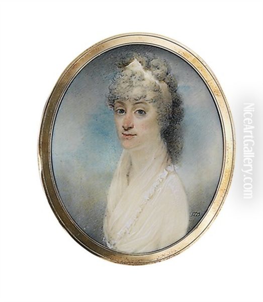 A Lady In White Dress With Frilled Shawl Collar - view 1