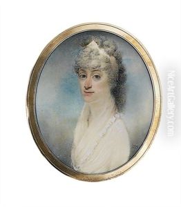 A Lady In White Dress With Frilled Shawl Collar by John Thomas Barber Beaumont
