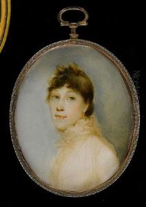 A Lady, Wearing White Dress With High Ruffled Collar, Her Brown Hair Worn Short A Lady, Wearing White Dress With High Ruffled Collar, Her Brown Hair Worn Short