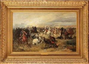 Charge Des Cuirassiers Francais Contre La Cavalerie Prussienne. Guerre De 1870. by Wilfrid Constant Beauquesne