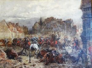 Combat De Rue Entre Francais Et Prussiens Durant La Guerre De 1870 by Wilfrid Constant Beauquesne