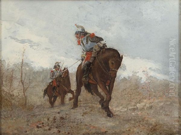 Several French Soldiers On Horseback In Pursuit - view 1