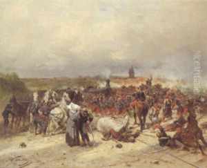 French Soldiers On The Attack: A Scene From The Franco-prussian War by Wilfrid Constant Beauquesne