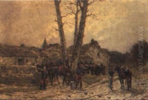 Prussian Soldiers On A Country Road by Wilfrid Constant Beauquesne