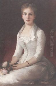A Portrait Of A Young Lady In A White Dress With A Posy