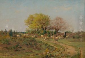 Landschaft Mit Hirtin Und Schafherde by Armand Beauvais