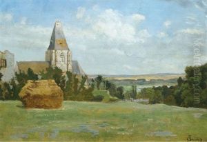 Sommerliche Landschaft Mit Kirche, Sommerlicher Garten An Einem Gehoft (pair) by Charles Joseph Beauverie