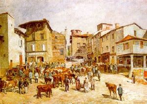 Le Marche Aux Bestiaux A Saint-galmier by Charles Joseph Beauverie