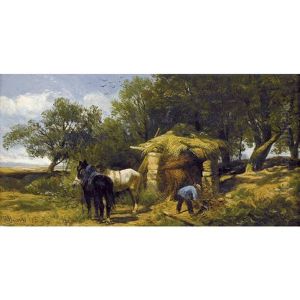 Waldrand Mit Bauer Und Pferden by Richard Beavis