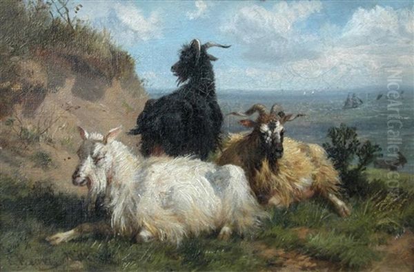 Study Of Goats On Cliffs By The Seashore; Study Of Sheep (pair) - view 1