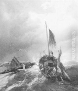 Fishermen Picking Up Wreckage At Sea
