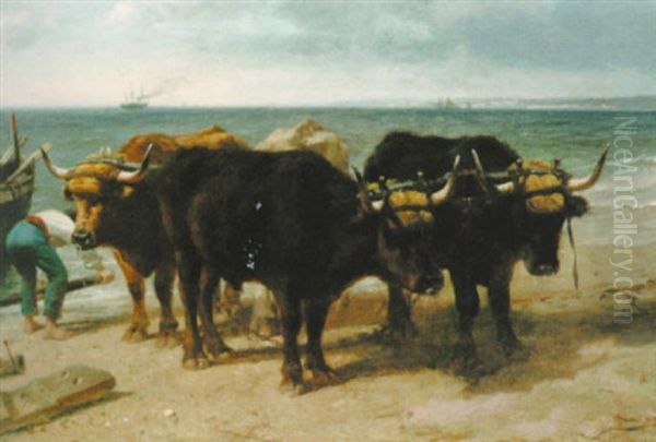 Bullock Team On The Sea Shore, Valencia - view 1