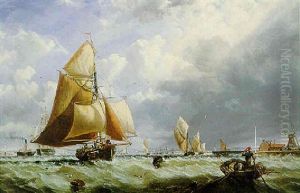 The Thames Below Gravesend-oyster Smacks Running Up
