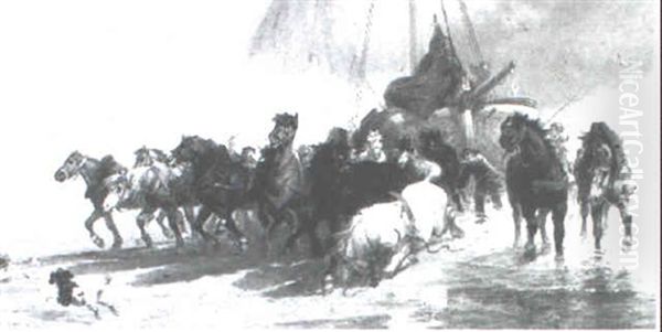 Horses Pulling A Boat Ashore - view 1