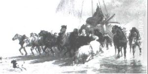 Horses Pulling A Boat Ashore by Richard Beavis