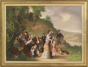 Landscape With Figures (harpers Ferry?) by Hans Bebie