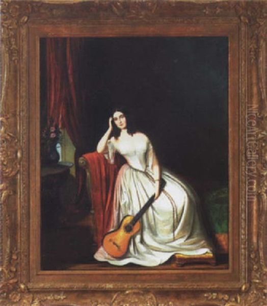 Lady In Fine White Gown With Guitar - view 1