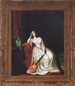 Lady In Fine White Gown With Guitar by Hans Bebie