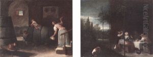 A Woman Scolding Her Children Playing In A Wine Cellar by Antonio Beccadelli