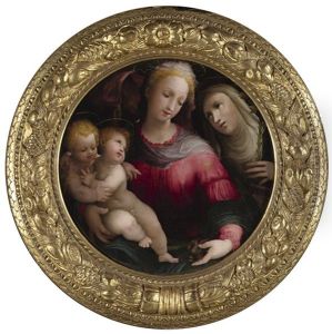 Madonna And Child With The Infant Saint John The Baptist And Saint Catherine Of Siena by Domenico Beccafumi