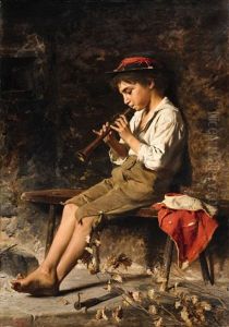 A Boy Playing The Flute by Luigi Bechi