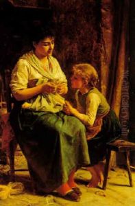La Lezione Di Trecca (the Weaving Lesson) by Luigi Bechi