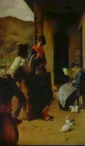 Courting On The Porch by Luigi Bechi