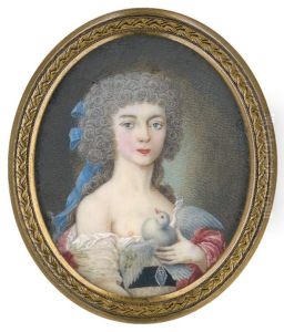 Junge Frau Mit Blauer Schleife Im Haar, Eine Taube Haltend by Charles Bechon