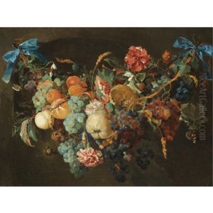 A Garland Of Flowers And Fruit (after Jan Davidsz De Heem) by Maria Johanna Wilhelmina Becht