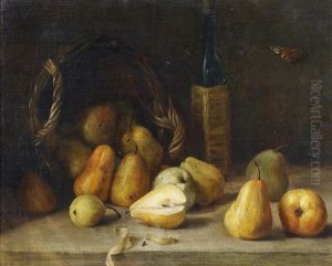 Stillleben Mit Birnen Und Einer Weinflasche