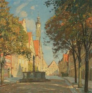 Street Scene From Heerengasse Rothenburg Ob Der Tauber by Christian Frederick Beck