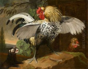 A Rooster Fighting A Polecat by Jacob Samuel Beck