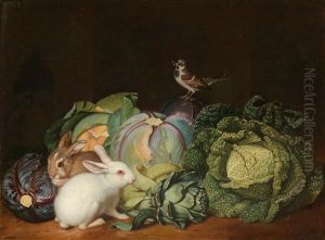 Ein Gemusestillleben Mit Kaninchen Und Einem Sperling by Jacob Samuel Beck