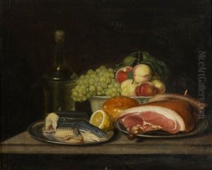 Still-life With Ham And Fruit by Jacob Samuel Beck