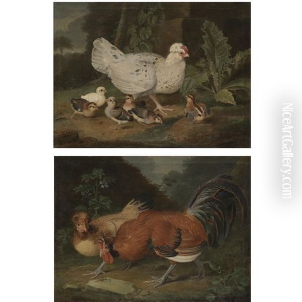 A Landscape With A Cockrel And A Hen (+ A Landscape With A Hen And Her Chicks; Pair) - view 1