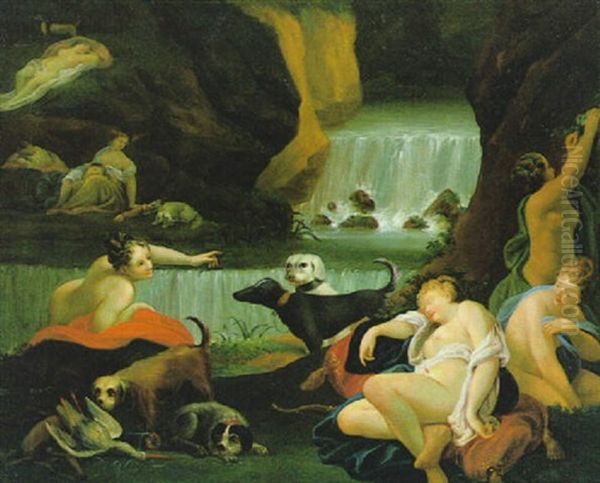 Diana Mit Ihren Nymphen Nach Der Jagd An Einem Wasserfall Ruhend - view 1