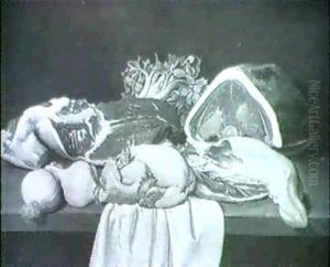 Still Life Of Meat And Poultry With Vegetables On A Table Partly Draped With A White Cloth by Jacob Samuel Beck