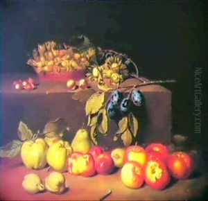 Still Life Of Plums, Apples, Peaches And Hazel And Cob-nuts by Jacob Samuel Beck