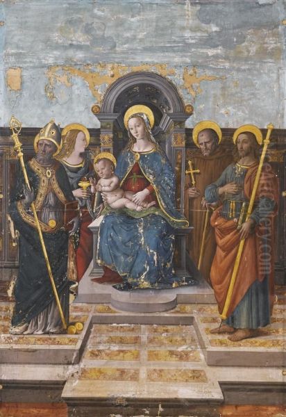 Madonna Col Bambino In Trono Fra I Santi Nicola Da Bari, Giacomo, Maddalena E Antonio Abate - view 1